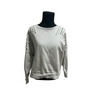 CALLIGRAPHIE Studded Faux Pearl Gray Long Sleeve Cropped Sweatshirt Size L